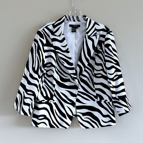 Sandro Zebra Print Cotton Single Button Blazer - Picture 2 of 8